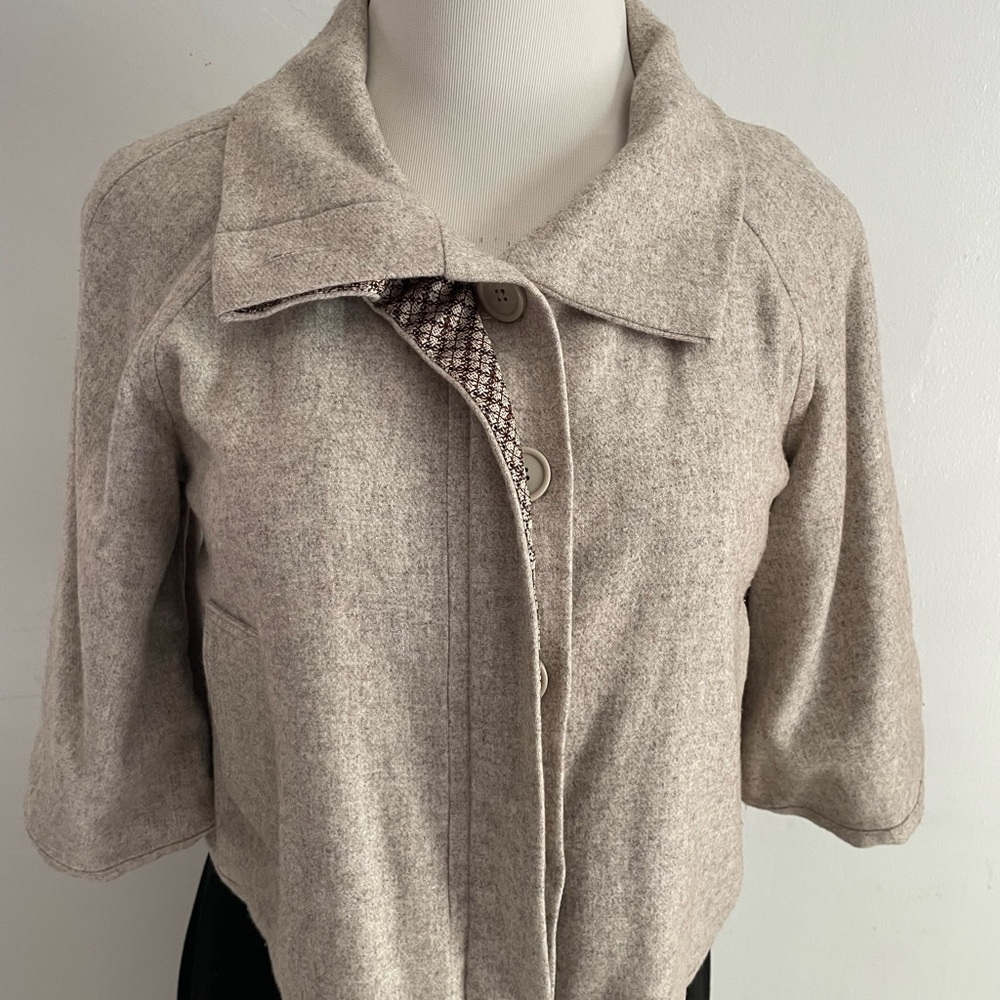 Guess Tan Wool Blend Cape with Plush Collar